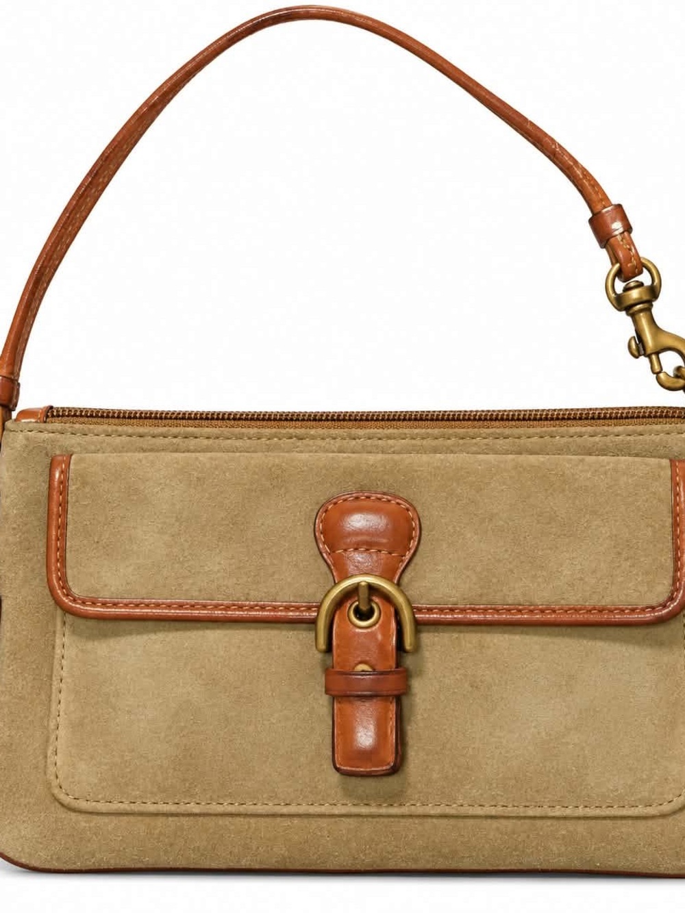 Coach vintage suede wristlet Bag in Tan with Cognac Trim